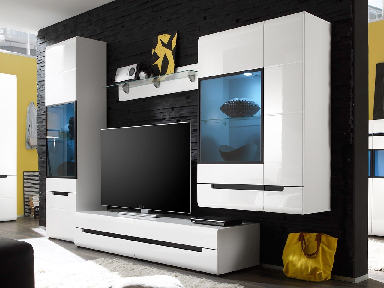 Conjunto de muebles de salón HEKTOR 1 blanco laminado / blanco brillo