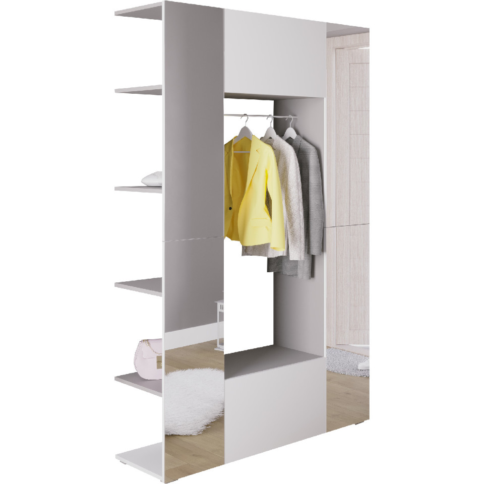 Armario cubo gris espejo blanco