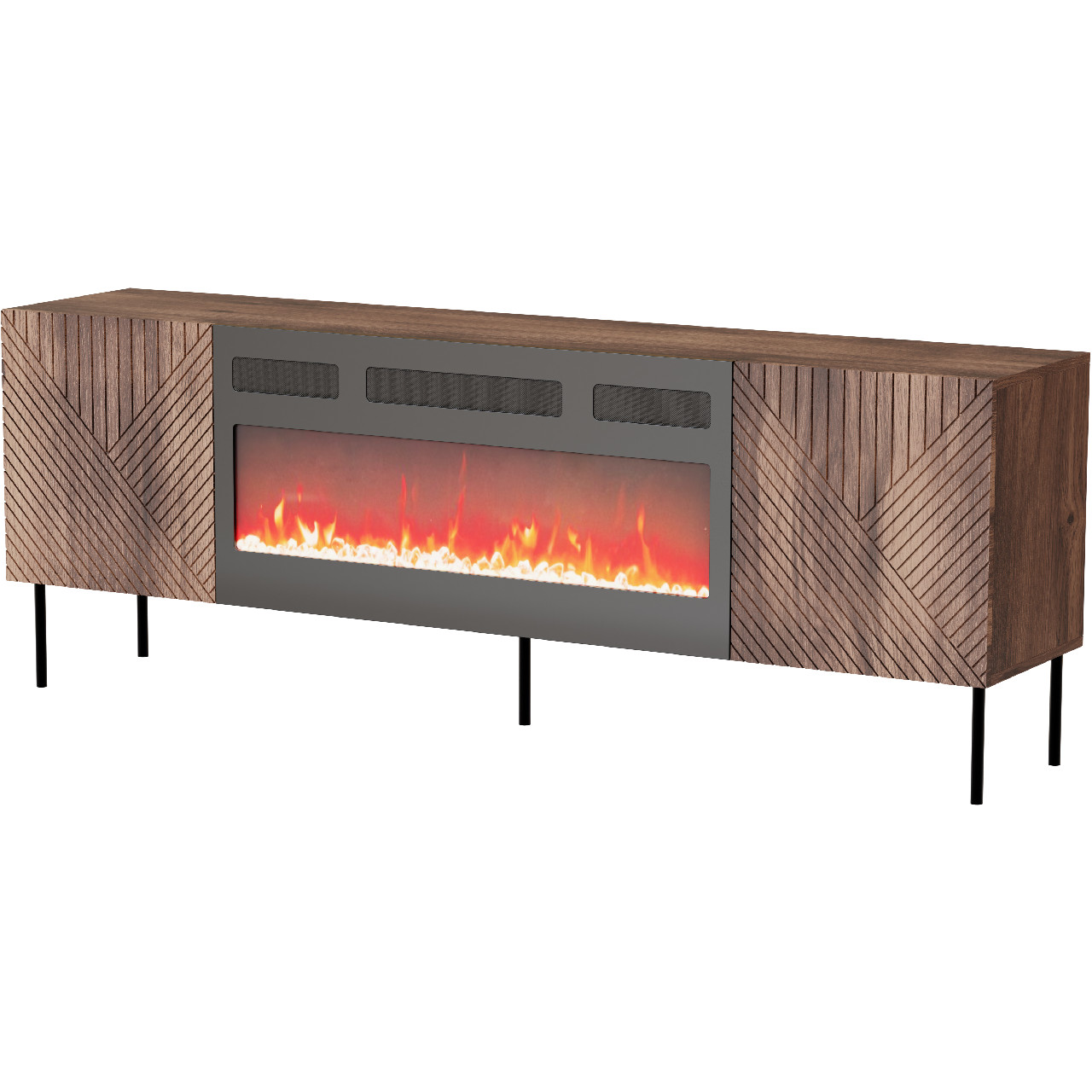 Mueble de TV con chimenea ART DECO 190, nogal warmia
