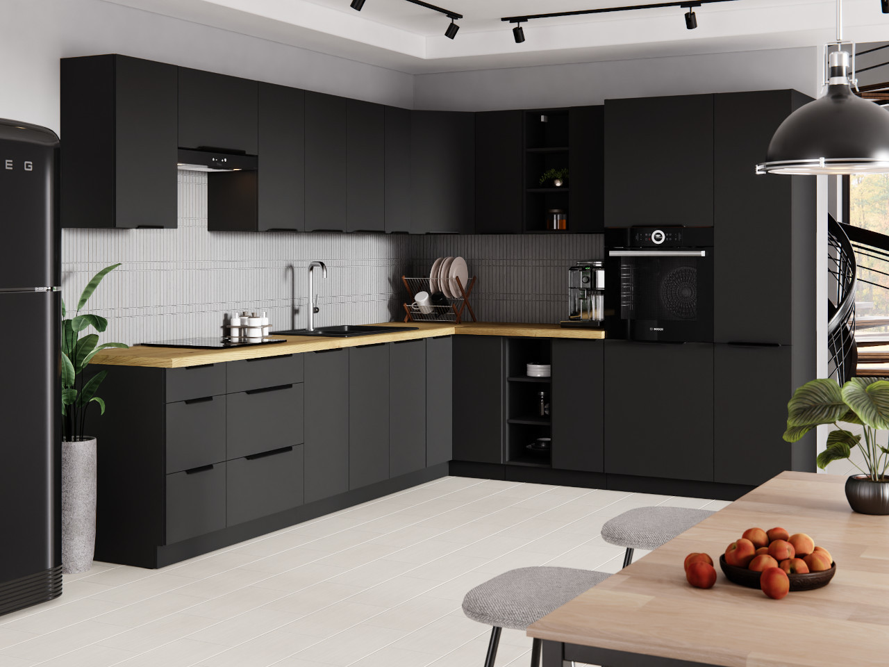 Conjunto Lempert Siena 1, cocina Silvia 1, negro.