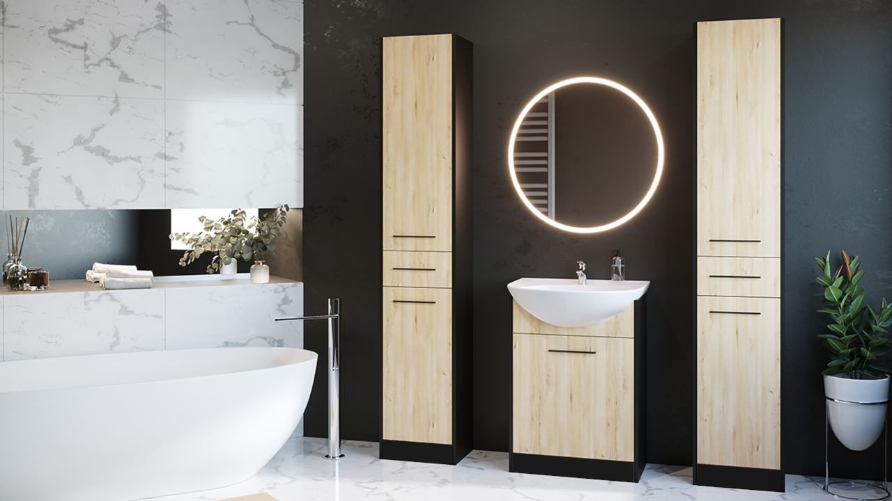 Muebles de baño SLIDO MAX negro / roble artisan