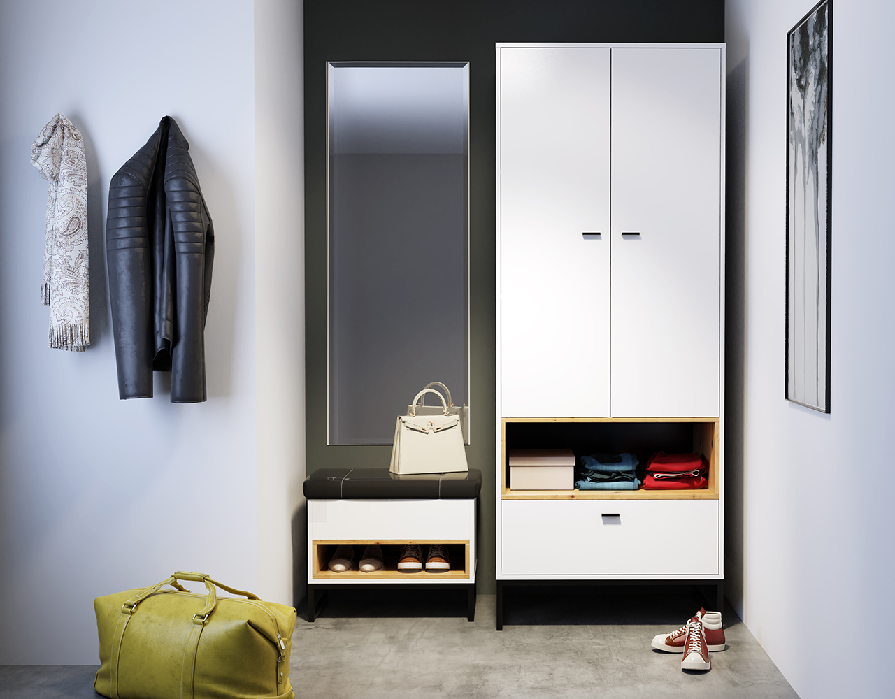 Muebles de recibidor OLIER 2 blanco / roble artisan