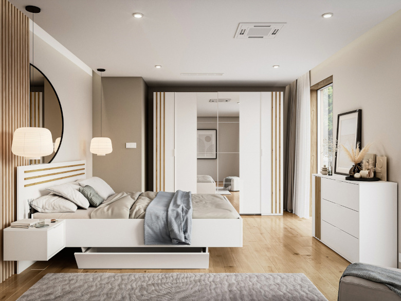 Novoli, apartamento de 1 dormitorio en roble blanco artesanal.